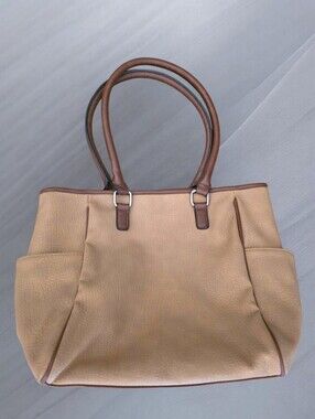 Bueno Tan Brown 3 Compartment Tote Bag Shoulder Purse Organizer Work Everyday